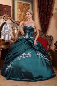Sweetheart Taffeta Sweet 16 Dresses in Teal with Handmade Flowers and Appliques