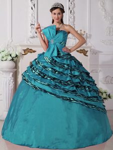 Beading Zebra Teal Dresses for Quinceanera with Ruffled Layers in Wholesale price
