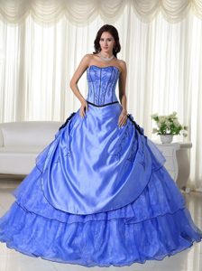 Strapless Floor-length New Quinceanera Gown Dress in Light Blue with Embroidery
