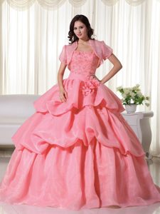 Watermelon Quince Dress in Organza with Hand Made Flowers and Ruffled Layers