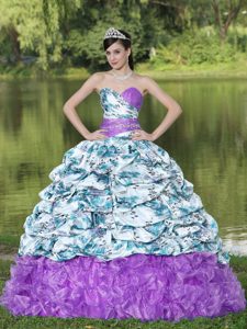 2013 Colorful Printing and Beading Quinceanera Dresses with Pick-ups and Ruffles