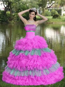 Multi-colored Strapless Sweet Sixteen Dresses with Beadings and Ruffled Layers