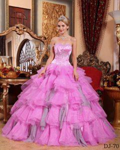 Fashionable Pink Sweetheart Sweet Sixteen Dress with Beading in Organza