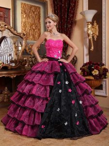 Customize Strapless Organza Appliques Quinceanera Dresses in Multi-color
