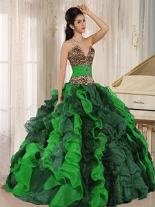 Wholesale Multi-color Leopard Sweet 15 Dresses with Ruffles and Beading