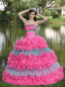 Beaded Organza Multi-color Strapless Sweet Quinceanera Gown with Sequins