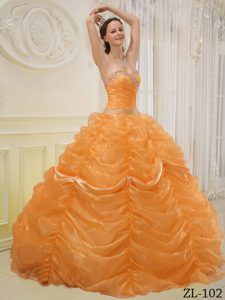 Memorable Ruched and Beaded Lace-up Organza Sweet 16 Dresses in Gold