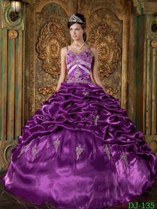 Eggplant Purple Taffeta Long Magnificent Quinceaneras Dress for Winter
