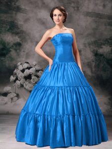 Aqua Blue Ball Gown Strapless Quince Gowns in Taffeta on Promotion