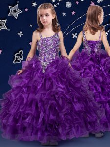 Organza Sleeveless Floor Length Little Girls Pageant Dress Wholesale and Beading and Ruffled Layers