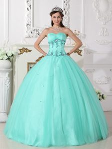 Sweetheart Floor-length Sweet Sixteen Dresses with Appliques in Apple Green