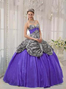 Sweetheart Zebra and Purple Taffeta Quinceanera Dress with Pick-ups and Appliques