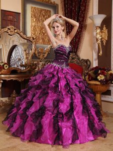 Best Multi-colored Sweetheart Organza Quinceanera Dress with Ruffles and Beading