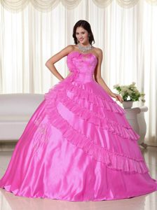 Fashionable Embroidered Lace-up Taffeta Quinceanera Dresses in Hot Pink