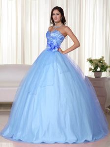 Sweetheart Tulle Beaded Light Blue Zipper-up New Dress for Quinceanera