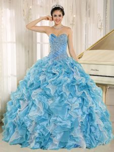 Newest Teal Beaded Custom Made 2013 Quinceanera Gown with Ruffles