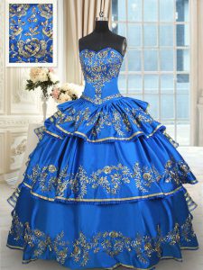 Inexpensive Ruffled Blue Sleeveless Taffeta Lace Up Quinceanera Gown for Military Ball and Sweet 16 and Quinceanera