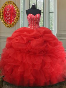 Pretty Sleeveless Beading and Ruffles and Pick Ups Lace Up Quinceanera Gowns