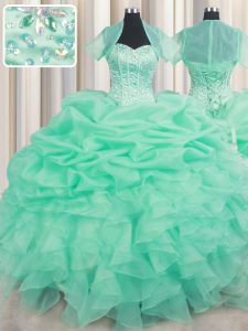 Pick Ups Apple Green Sleeveless Organza Lace Up Sweet 16 Dress for Military Ball and Sweet 16 and Quinceanera