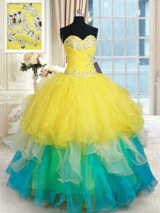 Smart Multi-color Ball Gowns Organza Sweetheart Sleeveless Beading and Ruffles Floor Length Lace Up Sweet 16 Dress
