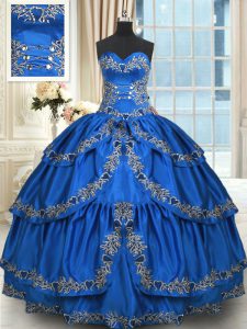 Custom Design Taffeta Sleeveless Floor Length Ball Gown Prom Dress and Beading and Embroidery and Ruffled Layers