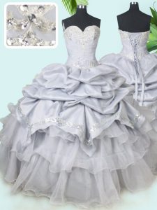 Attractive Grey Lace Up Vestidos de Quinceanera Beading and Sequins and Pick Ups Sleeveless Floor Length