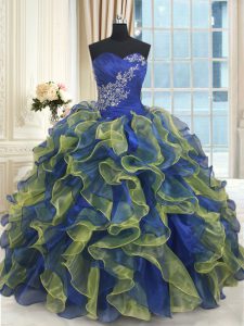 Luxury Floor Length Multi-color Sweet 16 Dresses Organza Sleeveless Beading and Ruffles