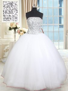 Deluxe White Sleeveless Beading and Sequins Floor Length 15th Birthday Dress