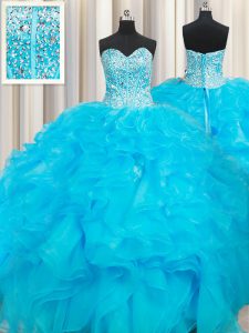 Baby Blue Sweet 16 Dress Military Ball and Sweet 16 and Quinceanera with Beading and Ruffles Sweetheart Sleeveless Lace Up