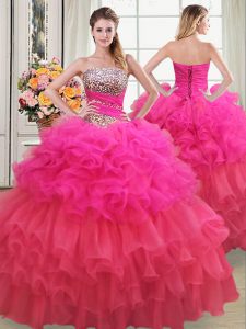 Custom Made Sequins Ruffled Ball Gowns Sweet 16 Quinceanera Dress Multi-color Strapless Organza Sleeveless Floor Length Lace Up