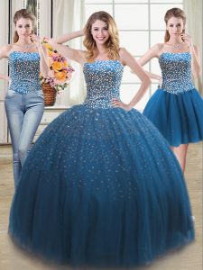 Low Price Three Piece Teal Sleeveless Beading Lace Up Sweet 16 Quinceanera Dress