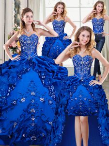 Sweet Four Piece Royal Blue Sweetheart Neckline Beading and Embroidery and Pick Ups Quinceanera Gown Sleeveless Lace Up