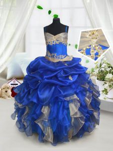 Sleeveless Beading and Ruffles and Pick Ups Lace Up Little Girl Pageant Dress