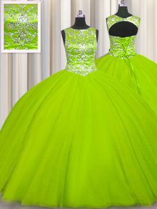 Scoop Sleeveless Tulle 15th Birthday Dress Beading Lace Up