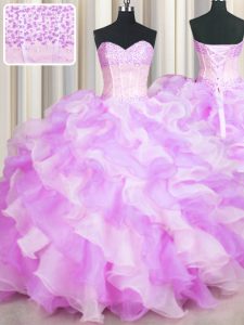 Great Visible Boning Two Tone Multi-color Vestidos de Quinceanera Military Ball and Sweet 16 and Quinceanera with Beading and Ruffles Sweetheart Sleeveless Lace Up