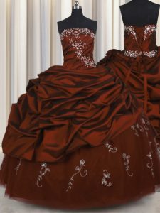 Embroidery Burgundy Sleeveless Floor Length Beading and Appliques and Pick Ups Lace Up Sweet 16 Quinceanera Dress