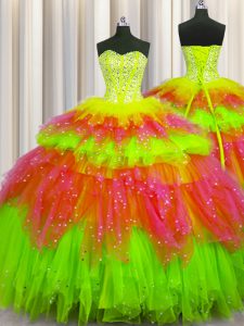 Best Bling-bling Visible Boning Multi-color Sleeveless Tulle Lace Up 15 Quinceanera Dress for Military Ball and Sweet 16 and Quinceanera