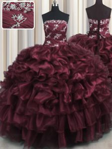 Dynamic Organza Sleeveless Floor Length Sweet 16 Dress and Appliques and Ruffles and Ruffled Layers