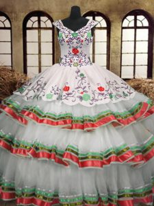 Embroidery and Ruffled Layers Quinceanera Dresses Multi-color Lace Up Sleeveless Floor Length
