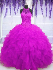 Edgy Sleeveless Lace Up Floor Length Beading and Ruffles Sweet 16 Quinceanera Dress