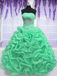 Sweet Strapless Sleeveless Lace Up Quinceanera Dresses Apple Green Organza