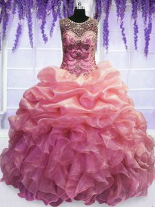 Flirting Baby Pink Scoop Neckline Beading and Pick Ups Quinceanera Dresses Sleeveless Lace Up