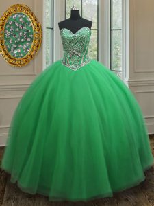 Amazing Green Sleeveless Beading Floor Length 15th Birthday Dress