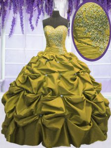 Sophisticated Sweetheart Sleeveless Taffeta Quinceanera Dresses Beading and Appliques and Pick Ups Lace Up