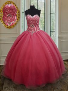 Pink Sweetheart Neckline Beading and Ruching Quinceanera Dress Sleeveless Lace Up
