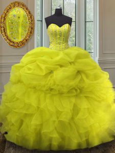 Charming Pick Ups Floor Length Ball Gowns Sleeveless Yellow Quinceanera Dress Lace Up