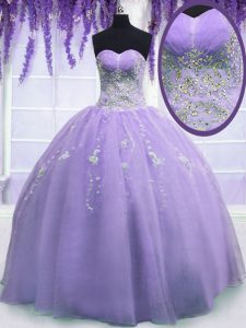Super Lavender Ball Gowns Beading Quinceanera Gowns Zipper Organza Sleeveless Floor Length