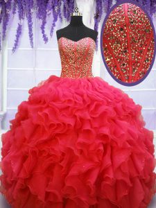 Cheap Sweetheart Sleeveless Organza 15 Quinceanera Dress Beading and Ruffles Lace Up