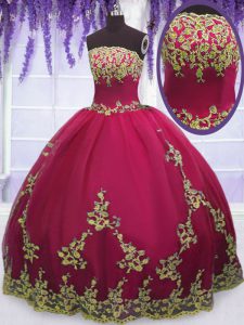 Beauteous Floor Length Zipper Quinceanera Dresses Fuchsia for Military Ball and Sweet 16 and Quinceanera with Appliques