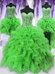 Four Piece Sleeveless Beading and Ruffles Lace Up 15th Birthday Dress